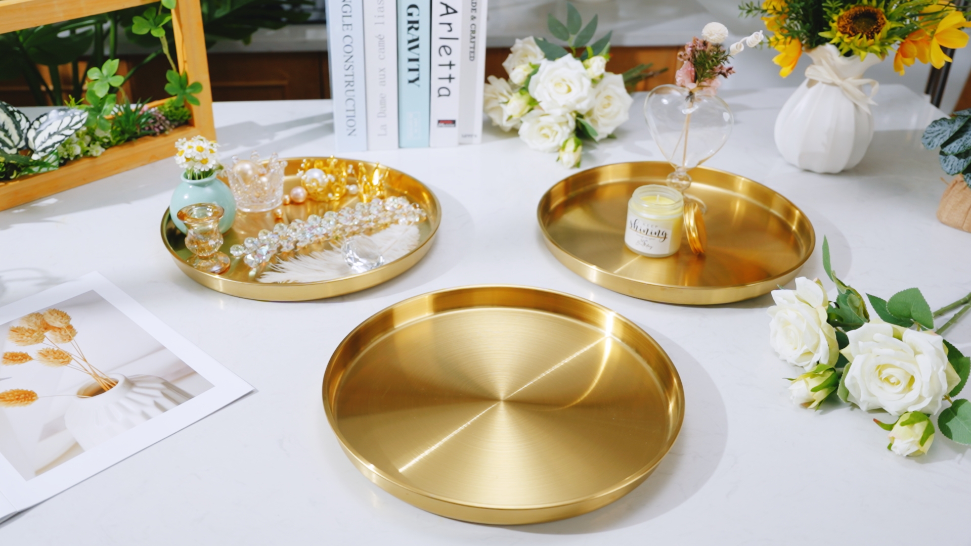 Amazon.com: Thenshop 3 Pcs 12 Inch Gold Serving Tray, Stainless
